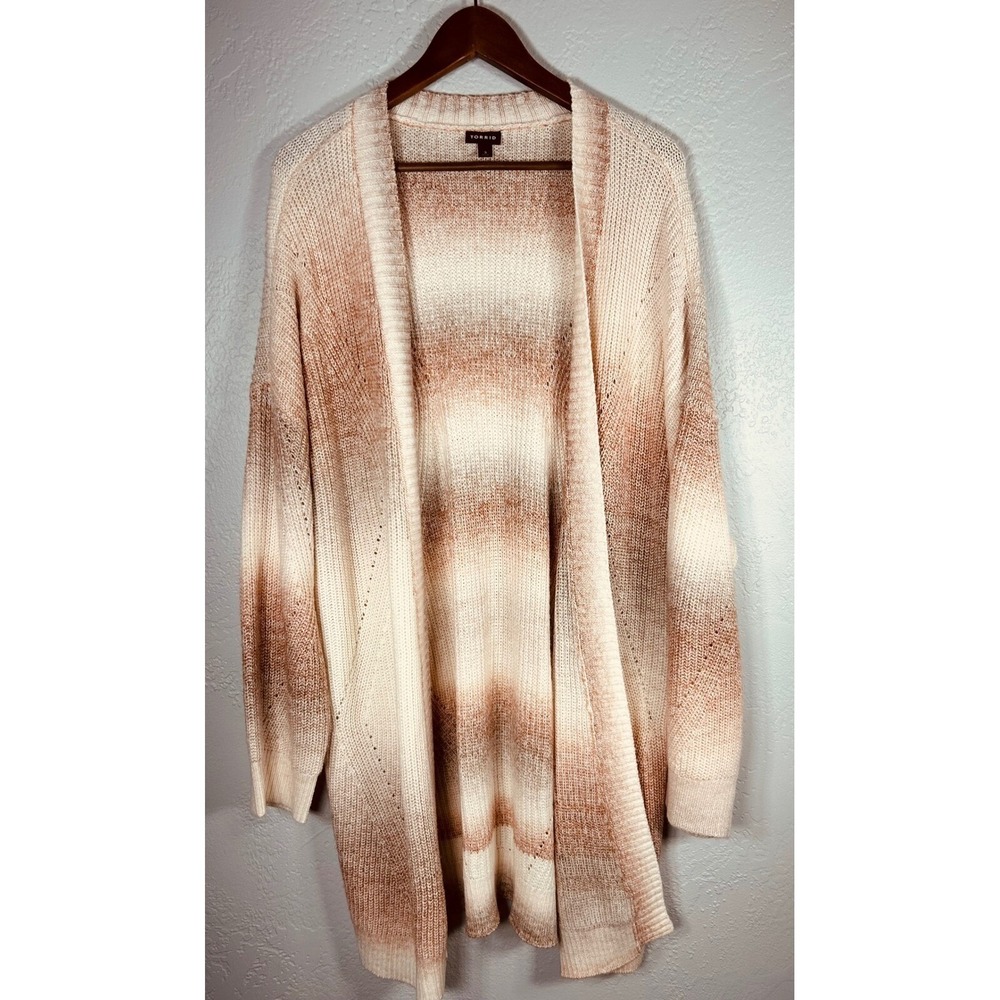 NEW Torrid Ombre Stripe Open Front Knit Cardigan Sweater 3X Beige Ombre Tie Dye
